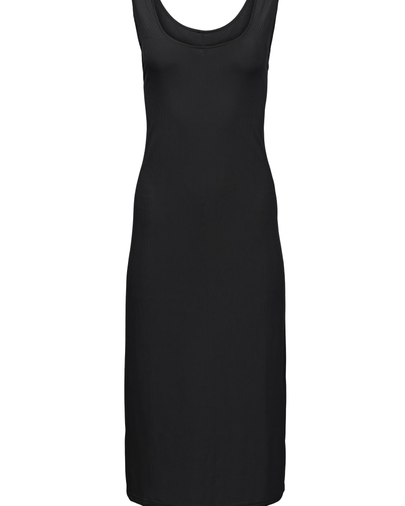 Front of a size 3X Ribbed Black Midi Dress in Black by Hilary MacMillan. | dia_product_style_image_id:314216